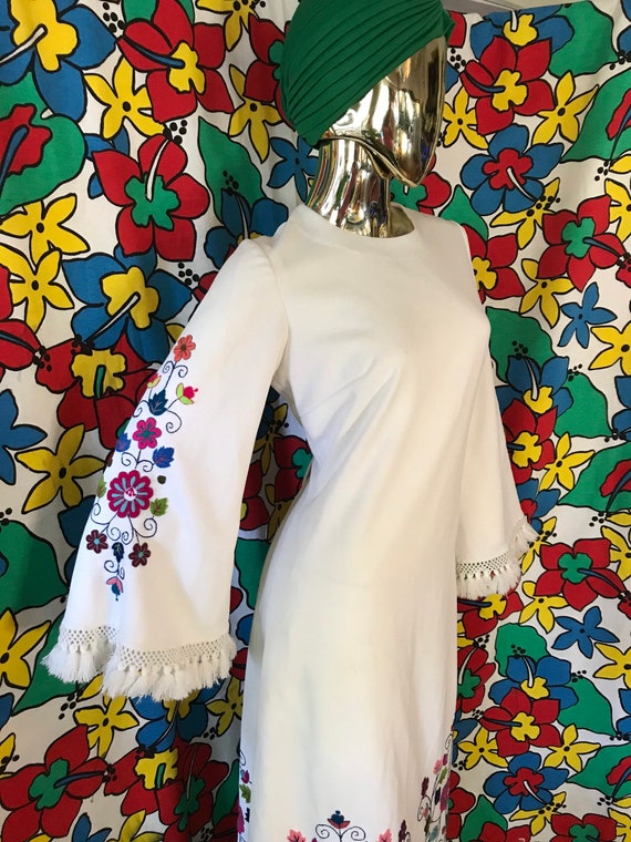 Vintage 60s Embroidered Dress with embroidered Bell Sleeves View 4