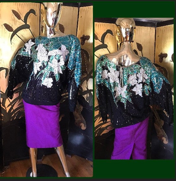 Vintage Silk Sequin Blouse - image 1