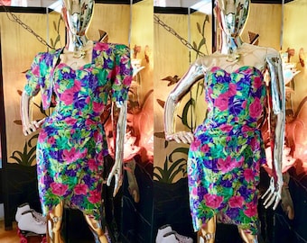 Vintage Sarong Dress Hawaiian Tiki Wrap with matching bollero jacket