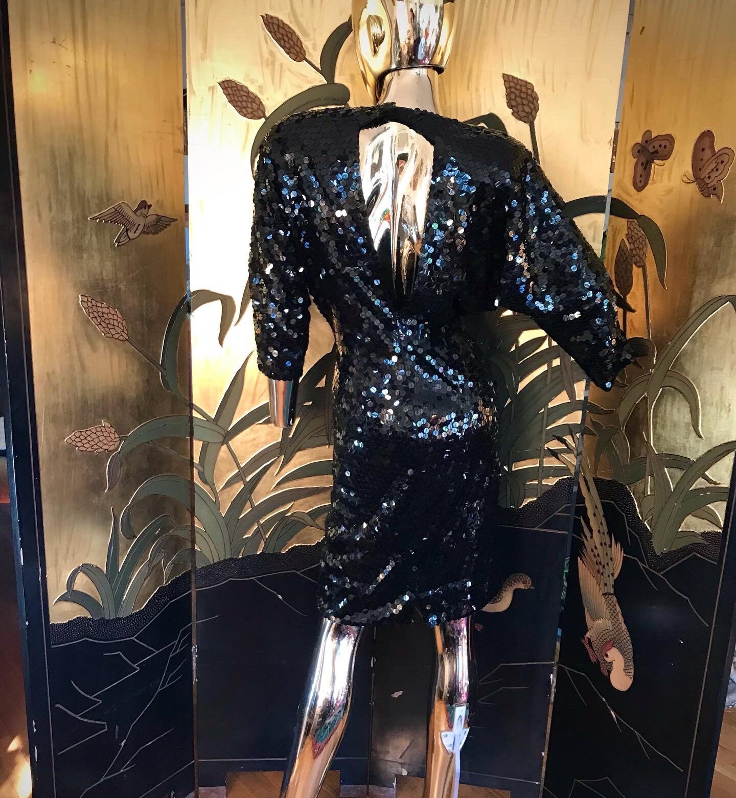 vintage oleg cassini sequin dress Silk Oleg Cassini Vintage Dress With Colorful Sequins & Beaded 4/6