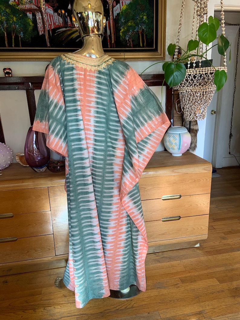 Vintage 70s Tie-dyed Embroidered Cotton Caftan Dress - Etsy