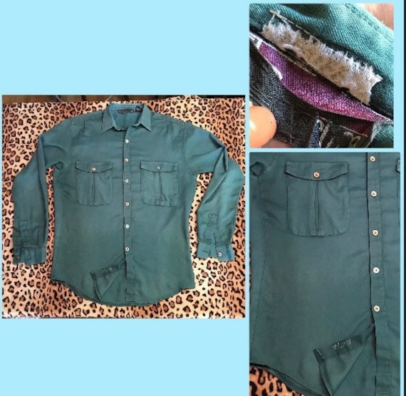 Vintage mens workwear  green button down shirt 40s - image 1