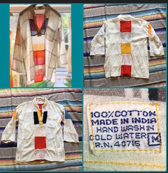 Vintage Color Block Indian Cotton Tunic Top - Etsy Israel