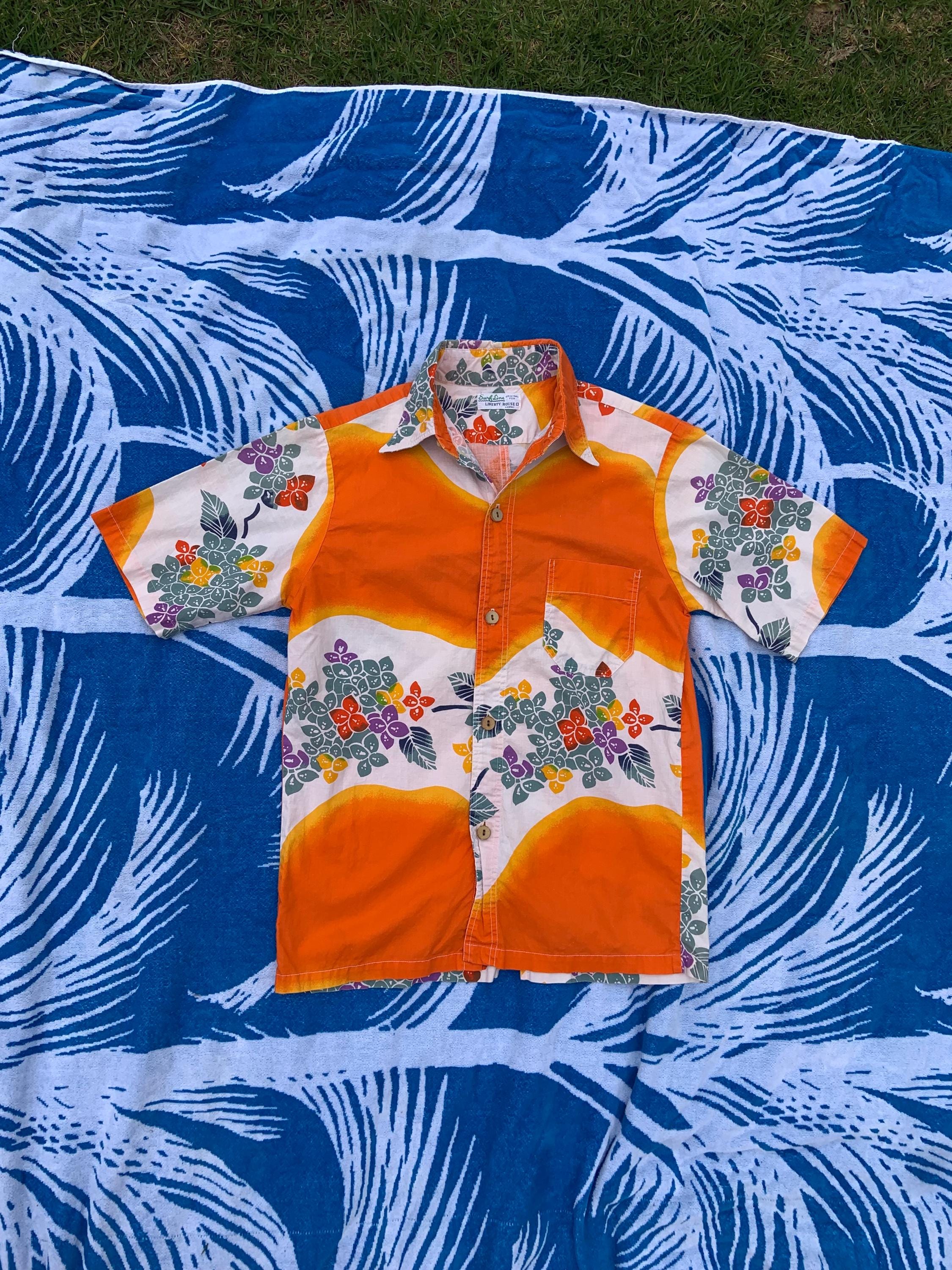 Vintage Hawaiian Shirt White and Orange Aloha by Surf Line Hawaii
