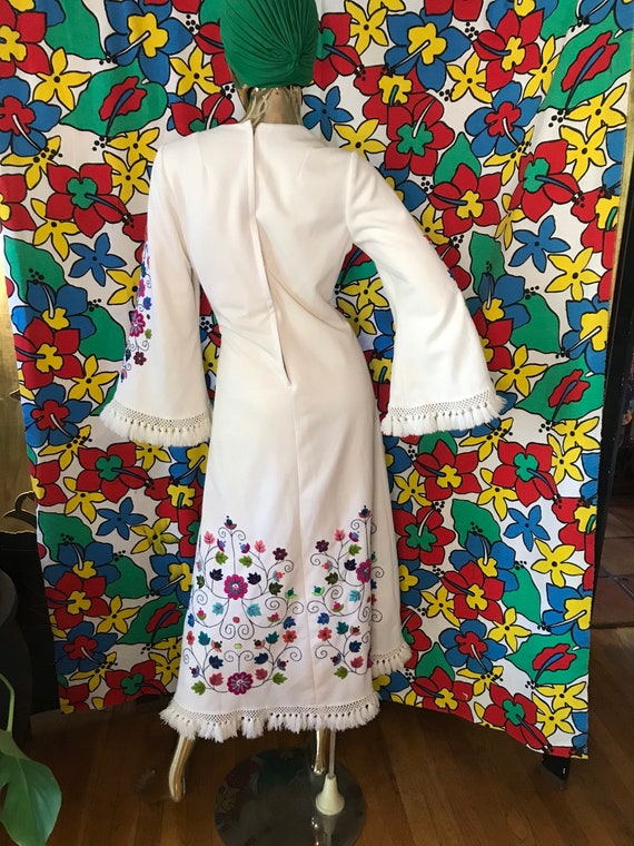 Vintage 60s Embroidered Dress with embroidered Bell Sleeves View 3