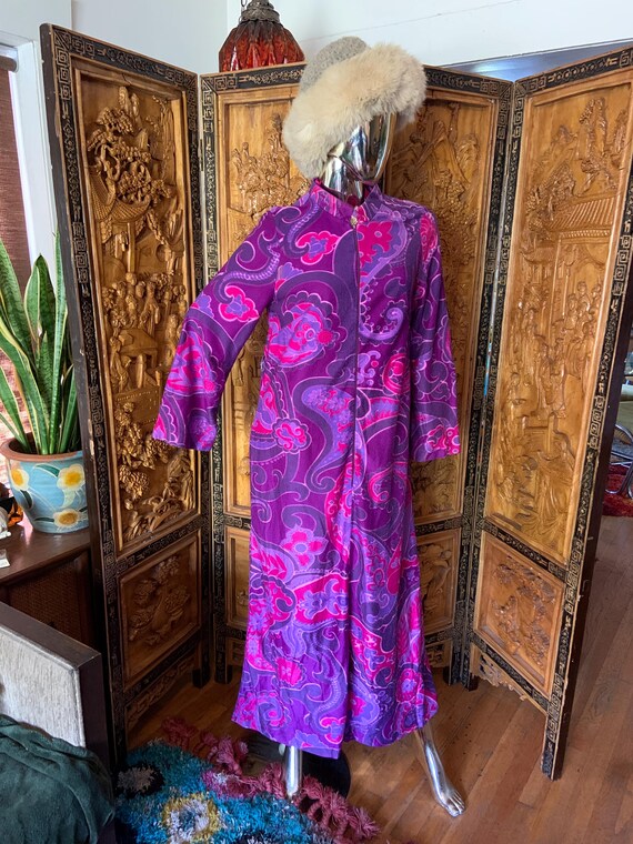Vintage 70s Purple paisley zip front Housedress c… - image 3