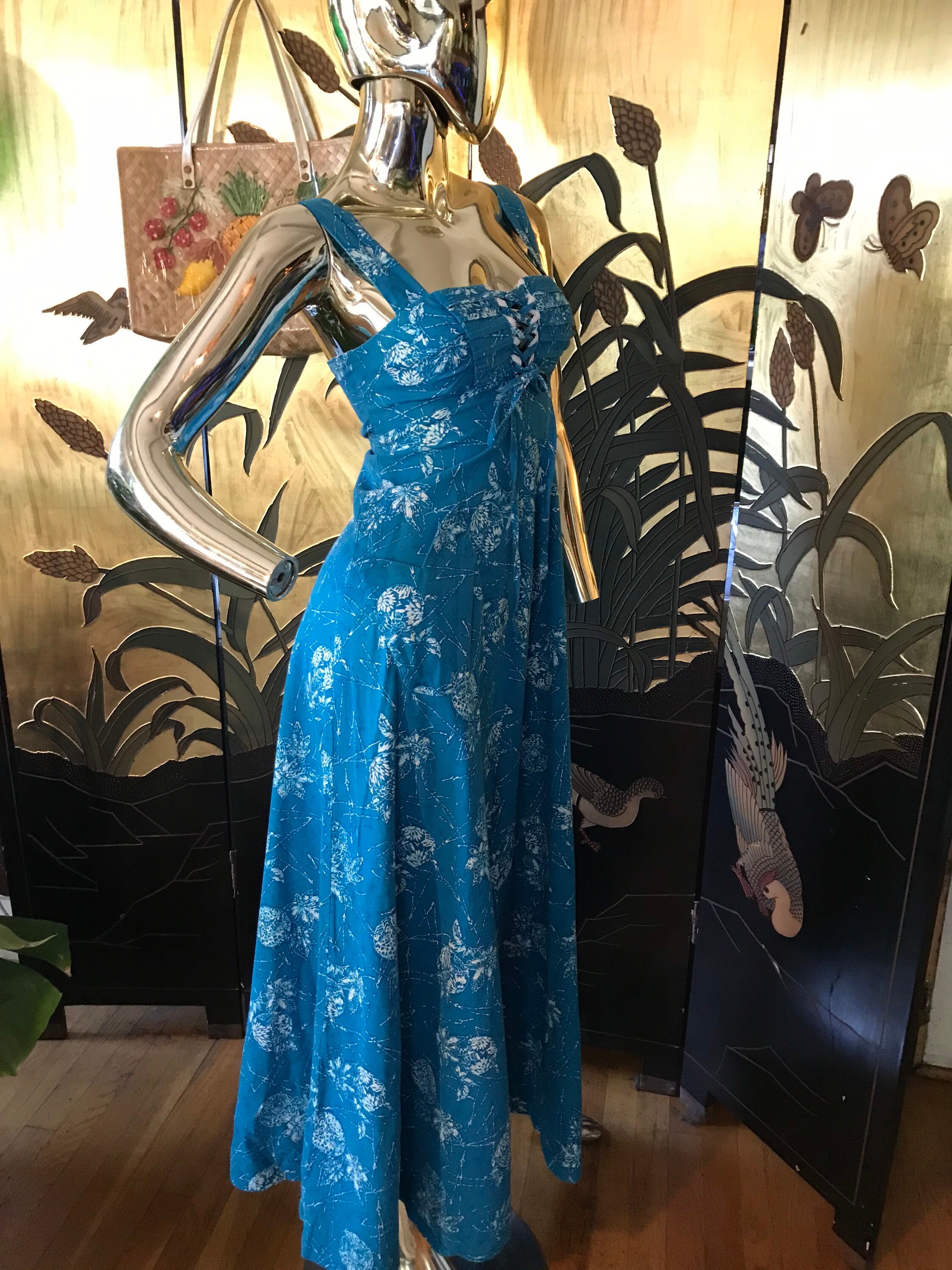 Tahiti Imports フラダンス ドレス Vintage Hawaiian Dress With Lace up Too by Tahiti Imports - Etsy