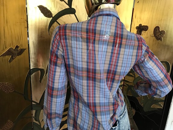 Vintage Plaid Shirt with gold Lurex thread - image 9