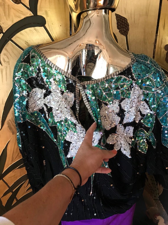 Vintage Silk Sequin Blouse - image 8