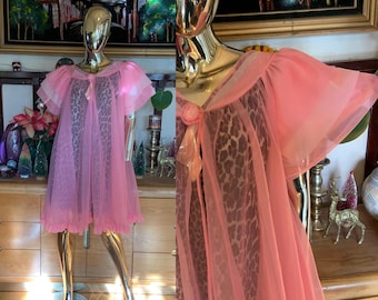Vintage 60s pink Robe bed jacket lingerie coverup