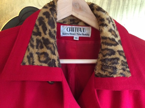 Vintage Red Wool Double Breasted Coat With Leopar… - image 5