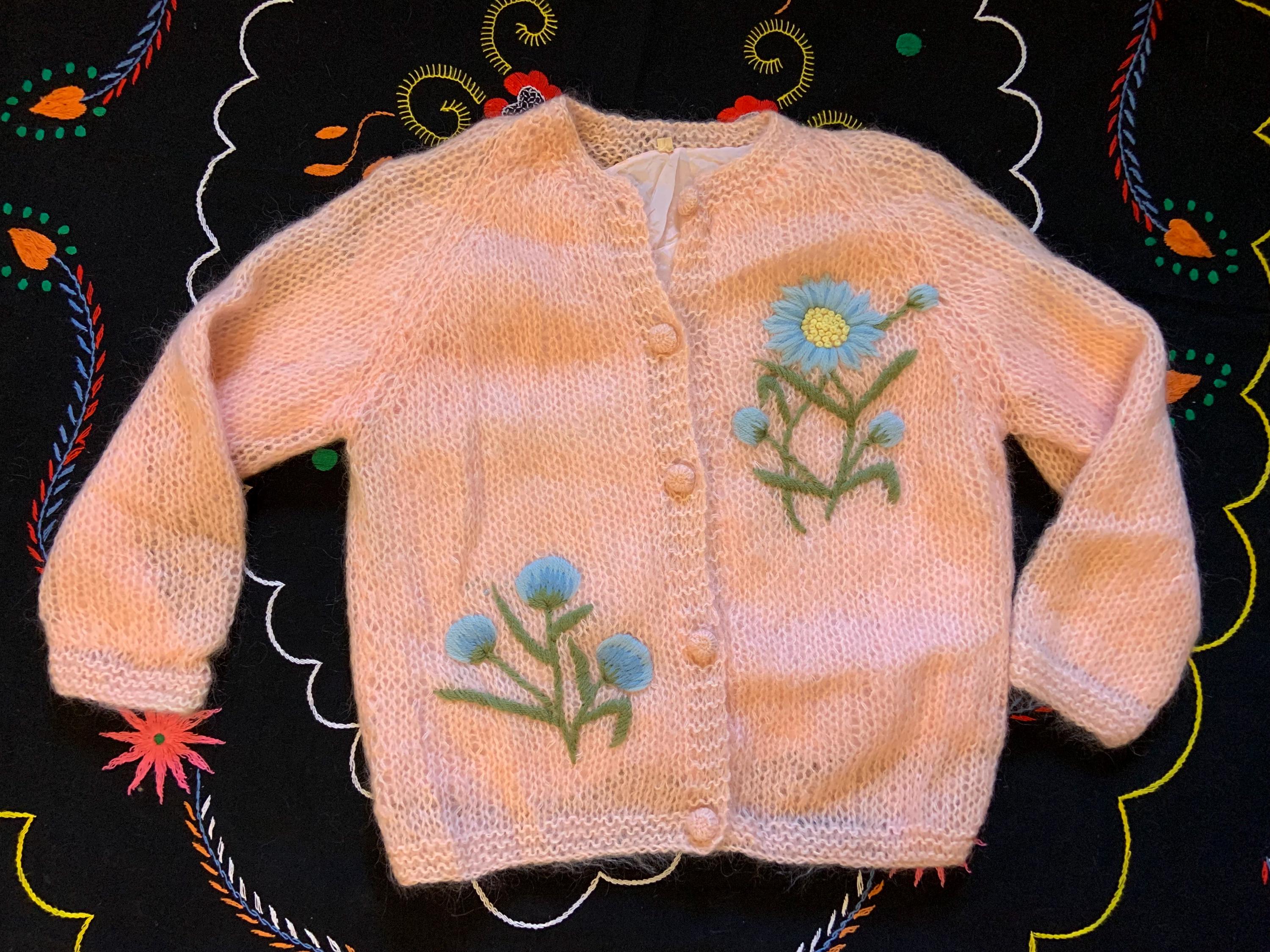 Vintage 50s Mohair Wool Pink Hand Knit Cardigan Sweater - Etsy