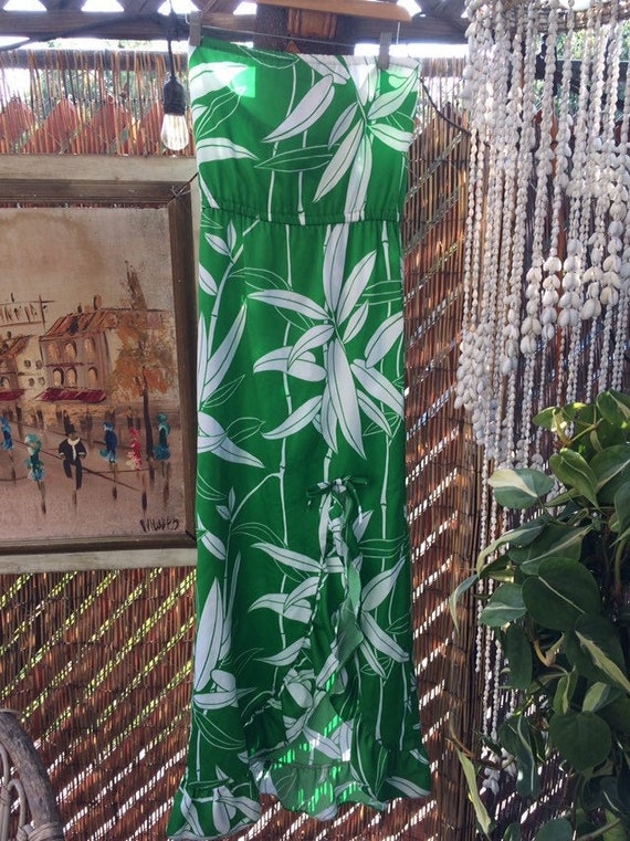 Vintage Hawaiian Dress strapless bamboo print by W