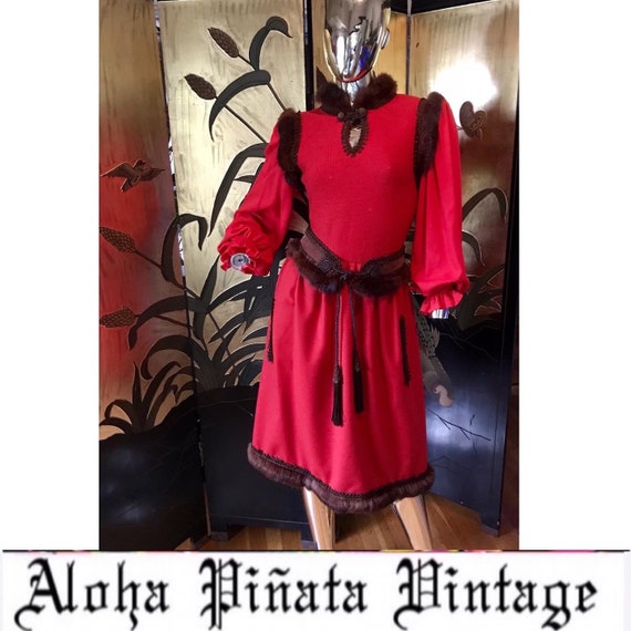 Vintage Italian Knit Dress with mink trim by Annal