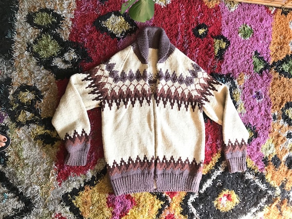 Vintage Cowichan Knit Cardigan Zip Sweater - image 4