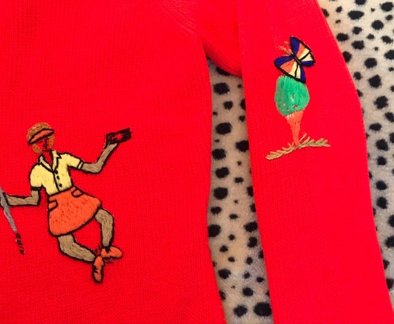 Vintage Embroidered Golf Cardigan Knit Sweater - image 9