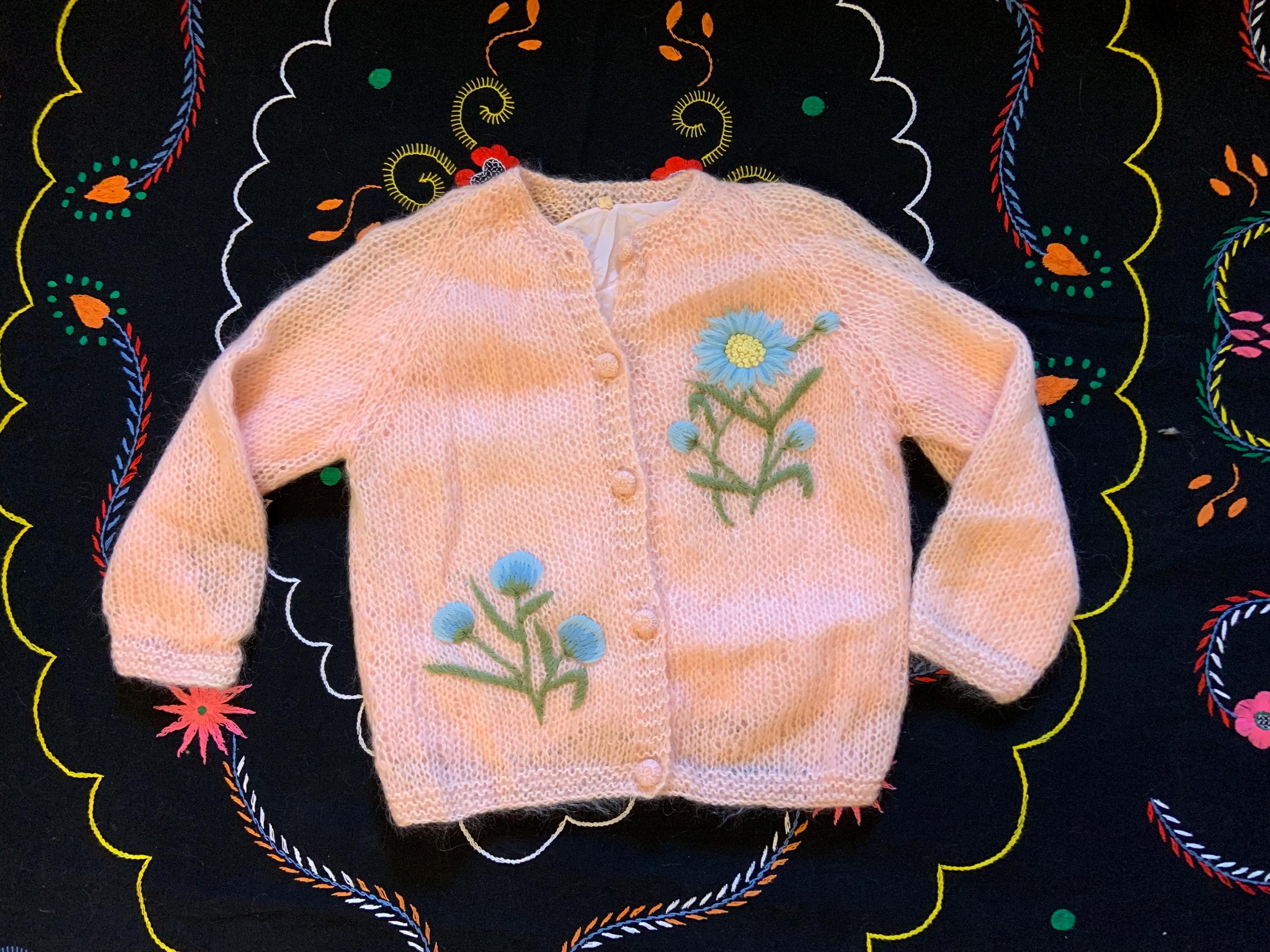 Vintage 50s Mohair Wool Pink Hand Knit Cardigan Sweater - Etsy