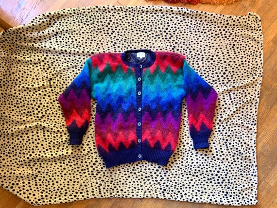 【超安い】 Cardigan Rainbow Vintage Sweater Striped Chevron Wool Mohair トップス