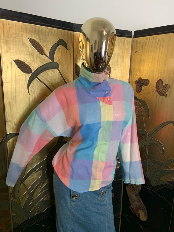 Rainbow Plaid Retro Lapel Shirt with Pockets