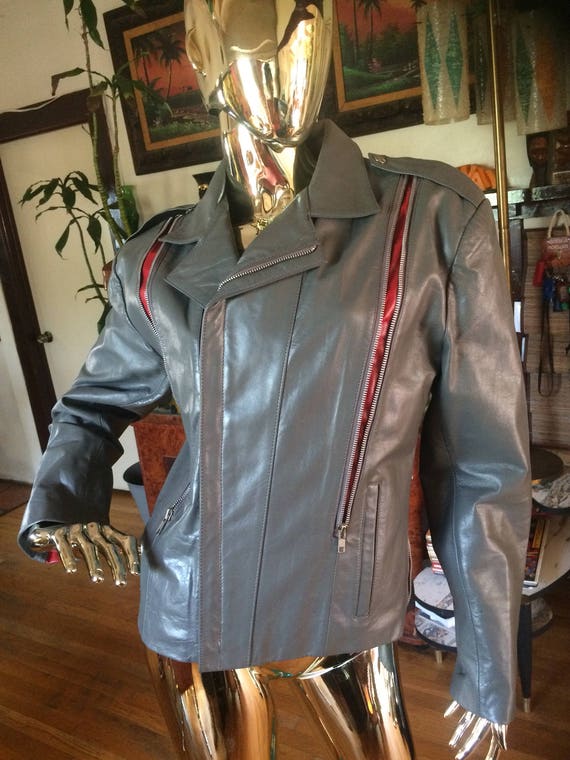 Vintage racing biker leather jacket 80s