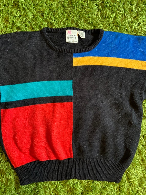 Vintage Color Block Sweater Mondrian style with s… - image 2