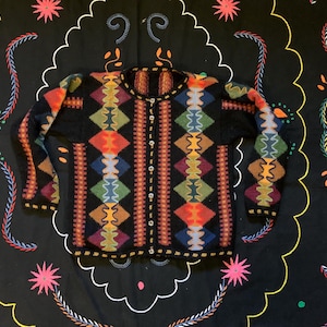 Vintage Peruvian multi colored cardigan sweater