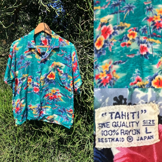 Vintage 1950s  Hawaiian Shirt Tahiti