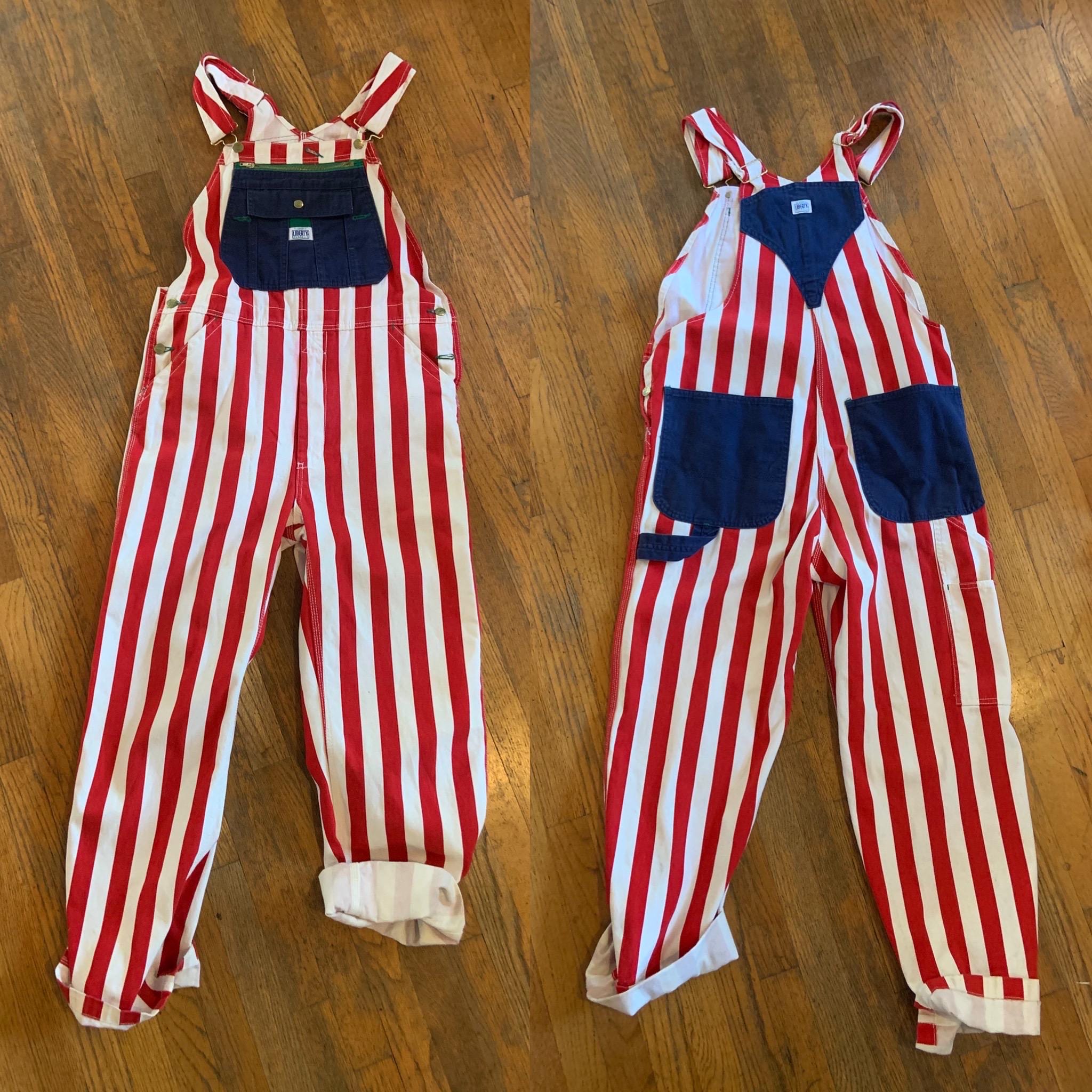 Liberty Denim Striped Overalls Liberty American Flag Red White