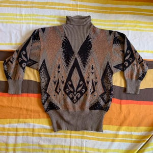 Vintage 80s Turtleneck Sweater with bronze lurex