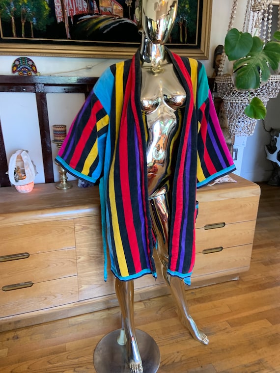Vintage Rainbow Terrycloth Robe summer loungewear - image 6