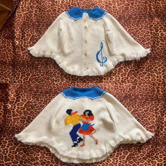 Vintage Cowichan sweater Poncho hoedown square da… - image 1
