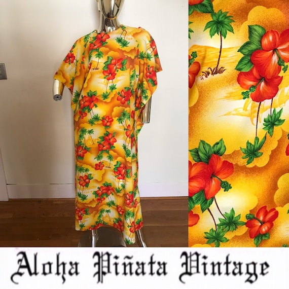 Vintage Hawaiian Kimono Caftan Dress - image 1