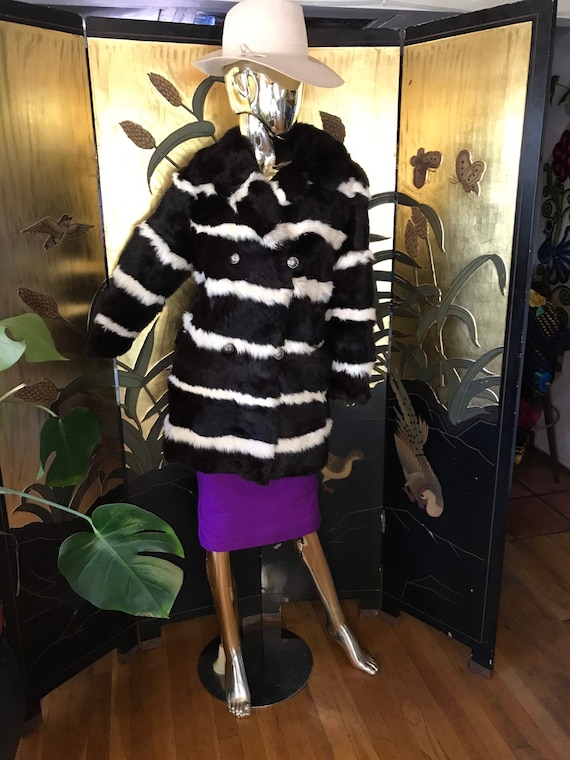 Vintage Striped double breasted Fur Coat