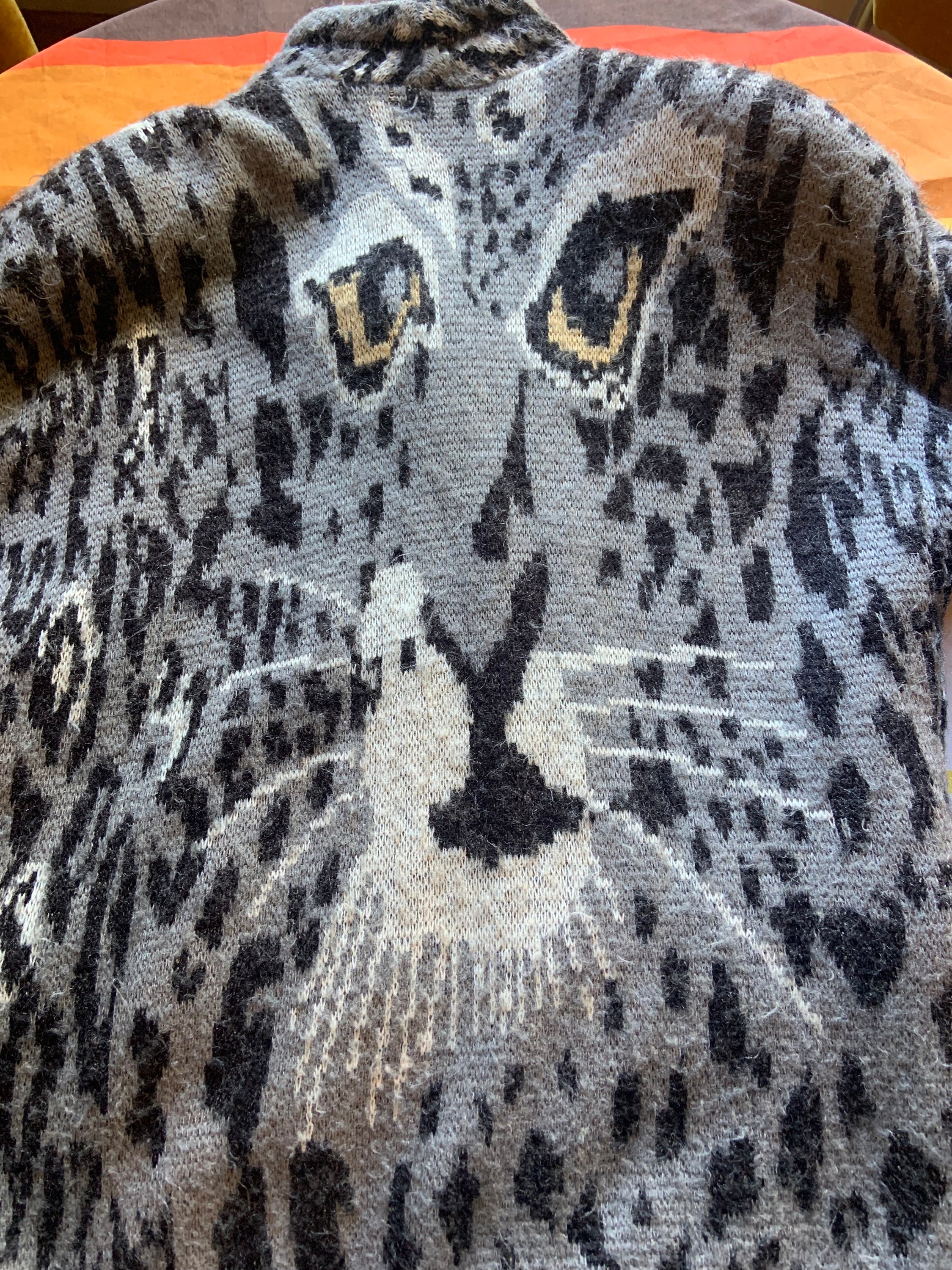 Vintage Cardigan Sweater Coat With Leopard Design Mohair Blend - Etsy