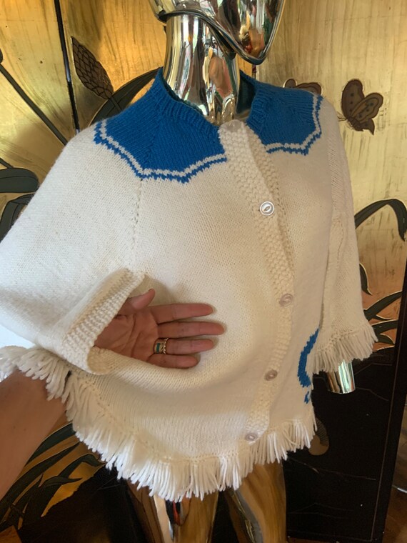 Vintage Cowichan sweater Poncho hoedown square da… - image 8