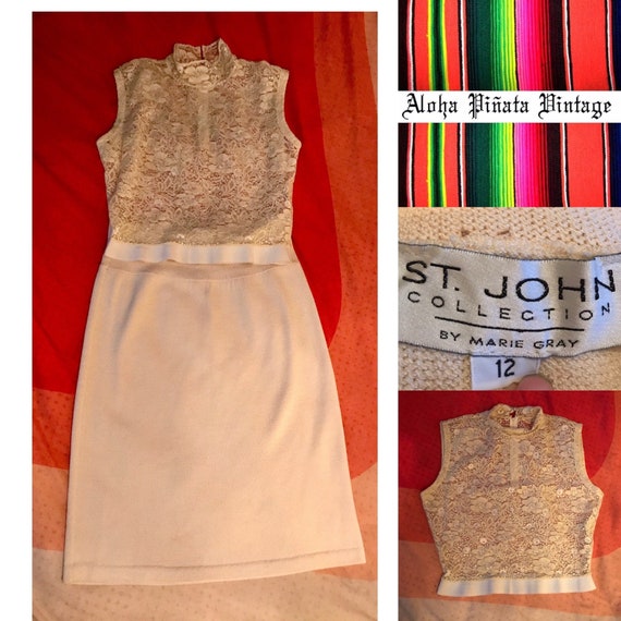 Vintage St John Knits Lace Top and knit skirt set