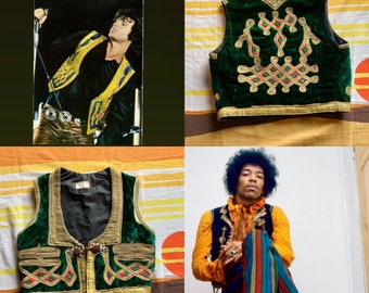 Vintage Velvet Vest Made Emerald Green and Gold Thread
