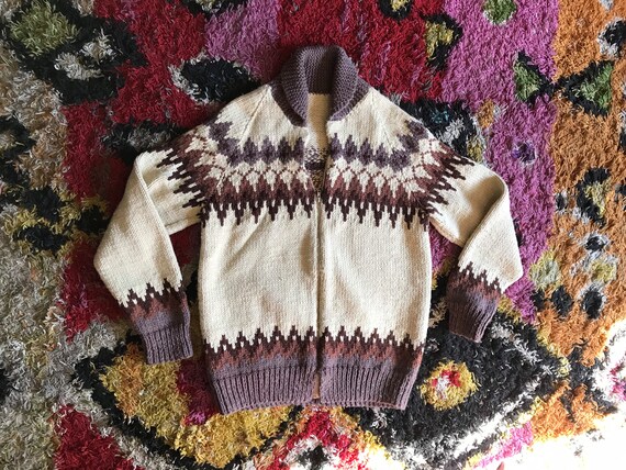 Vintage Cowichan Knit Cardigan Zip Sweater - image 5