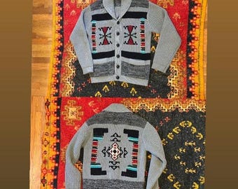 Vintage 70s Gray Aztec Cardigan by Miller outerwear