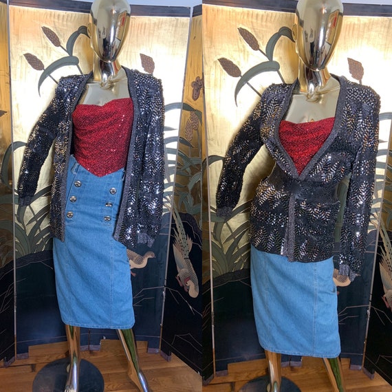 Vintage Sequin Metallic Lurex knit Cardigan Sweate