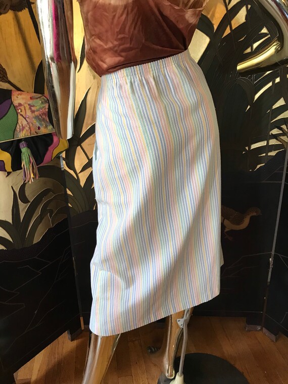 Vintage Seersucker Rainbow Striped Skirt by Alfre… - image 7