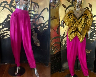 Vintage 80s Silk Pleated Pants By Carol little