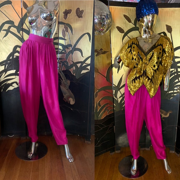 Vintage 80s Silk Pleated Pants By Carol little