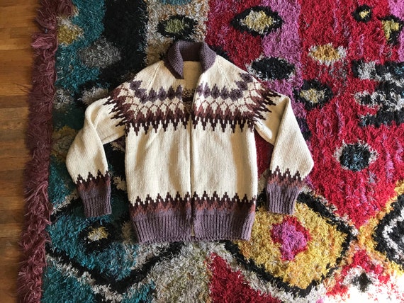 Vintage Cowichan Knit Cardigan Zip Sweater - image 1