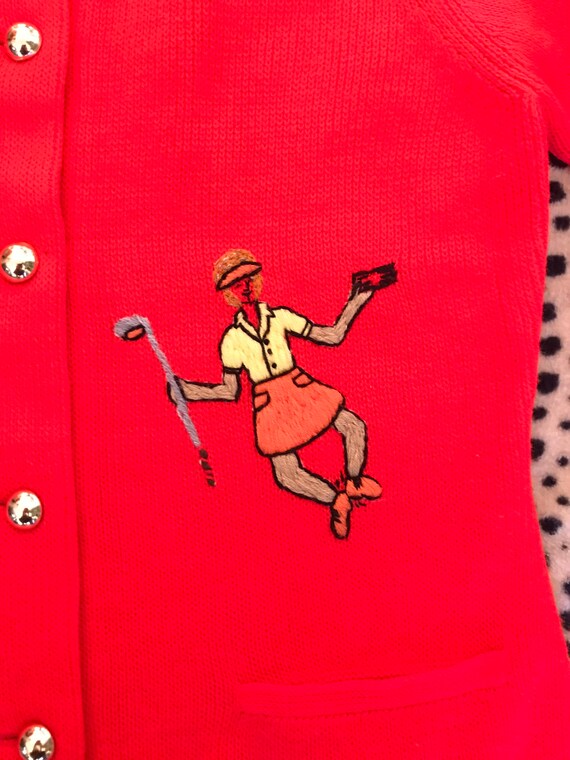 Vintage Embroidered Golf Cardigan Knit Sweater - image 7