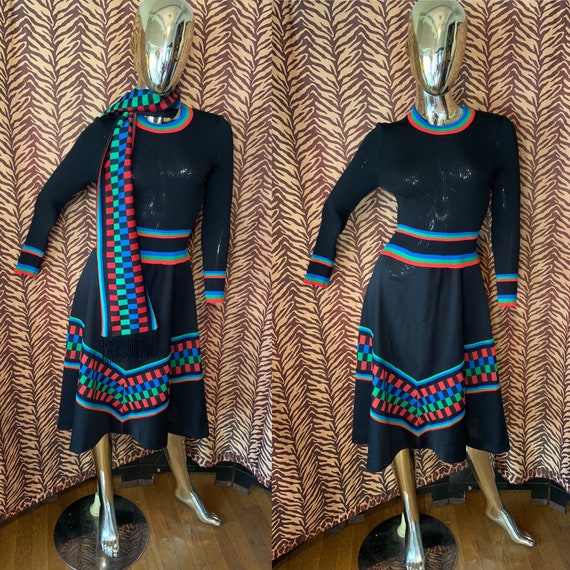Vintage 60s Dress with matching scarf by Giamo Kn… - image 1
