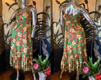 1980/90s ビンテージ ムームー Sun Babies Vintage Hawaiian Muumuu Sun Babies Hawaii Floral Ginger Dress - Etsy