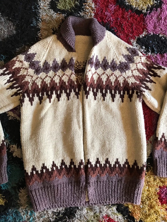 Vintage Cowichan Knit Cardigan Zip Sweater - image 2