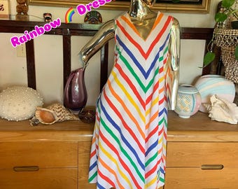Vintage Rainbow Striped Chevron Dress
