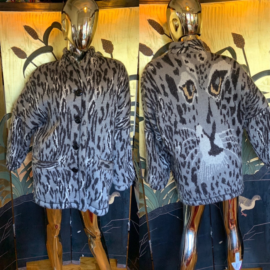 カーディガン vintage mohair leopard cardigans Vintage Cardigan Sweater Coat With Leopard Design Mohair Blend - Etsy
